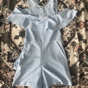 LIGHT BLUE EXPRESS OFF THE SHOULDER ROMPER